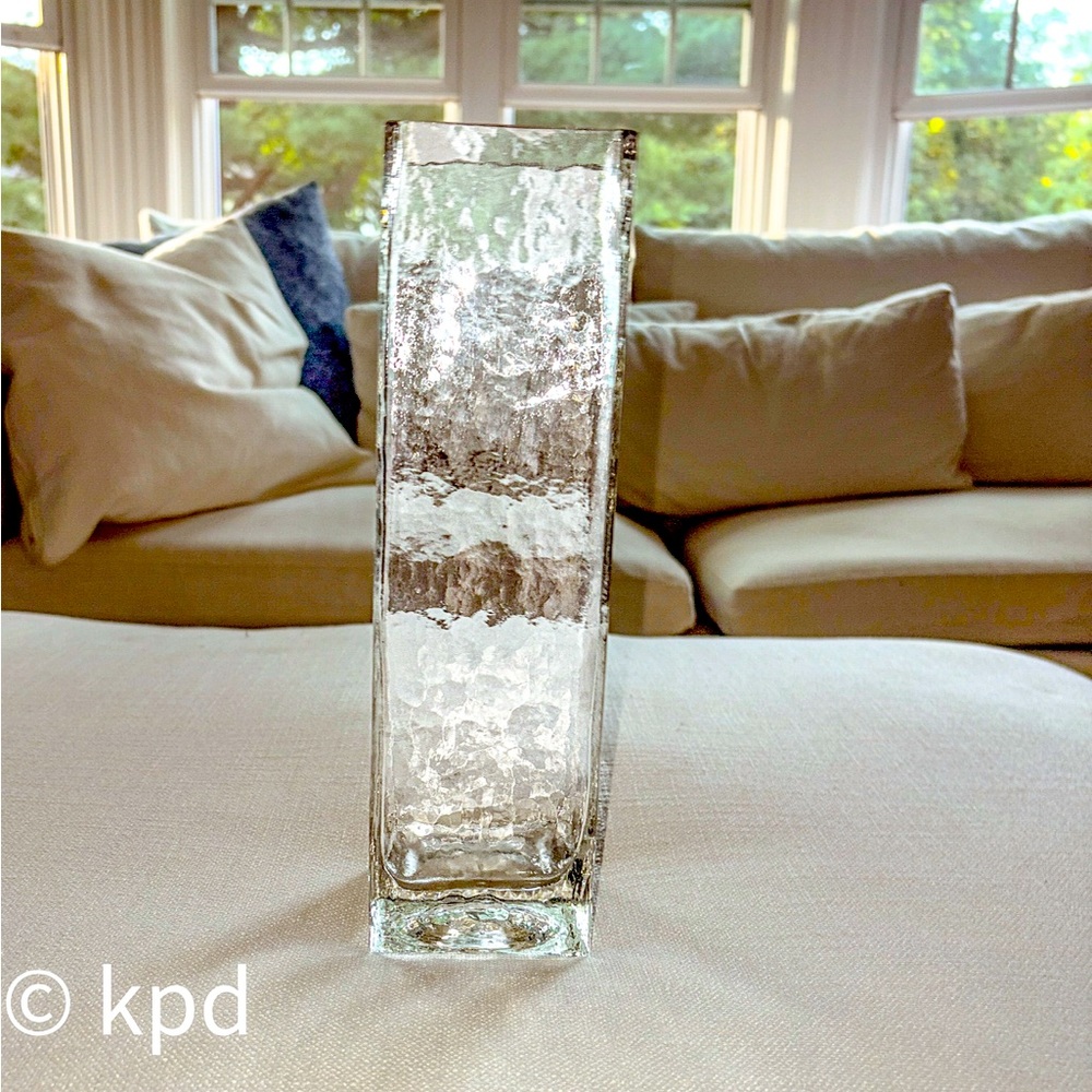 Goebel Glass Vase – Clear Textured Square 11” Tall